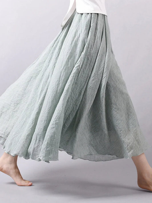 Women&#39;s Elegant High Waist Linen Maxi Skirt 2022 Summer Ladies Casual Elastic Waist 2 Layers Skirts saia feminina